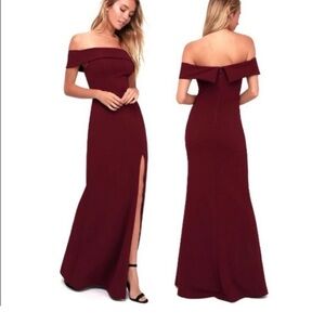 Lulu's One-Shoulder Burgundy Evening Gown with Side Slit